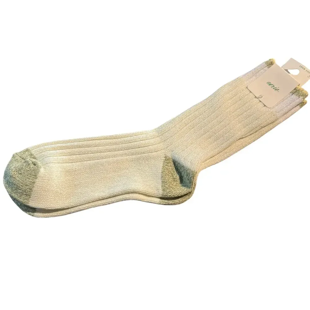 Aerie Cream & Sage Green Ribbed Crew Socks, One Size, NWT